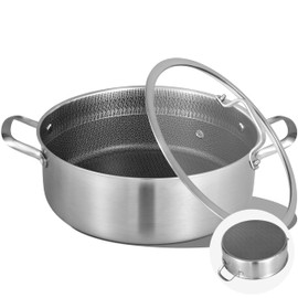 Inqibee 7 QT Hybrid Nonstick Saute Pan with Lid, Tri-Ply Stainless Steel 12 Inch Deep Frying Pan Cookware, Induction Compatible, All Cooktops, Oven & Dishwasher Safe