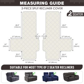 TAOCOCO 100% Waterproof Oversized Loveseat Recliner Cover, Non Slip Split Couch Covers for Reclining Loveseat with Elastic Straps for Kids Pets(Oversized 2 Seater, Chocolate)