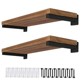 AddGrace 4 Pack Shelf Brackets Wall Mounted Black Shelf Brackets Heavy Duty Metal Rustic Floating Shelf Bracket with Screws for DIY Open Shelving(Black 8")