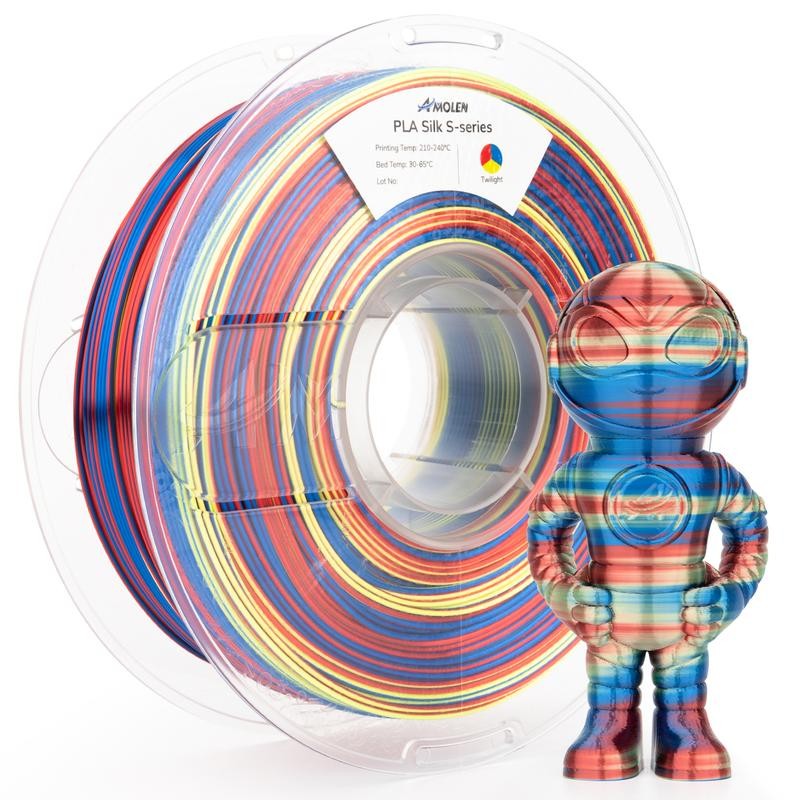Silk S-Series PLA 3D Printer Filament, Shiny Multicolor Rainbow PLA