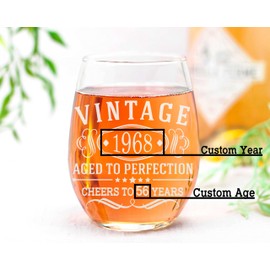 Vintage Custom Aged to Perfection Design Wine Glass, Engraved With Your Birth Year And Age, Great Gift For Wine Lovers, Moms and Friends For Birthdays And Special Occasions