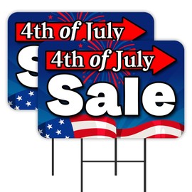 Vista Products Fourth Of July Sale - Independence Day 2 Pack Double-Sided Yard Signs 16" x 24" with Metal Stakes (Made in Texas)