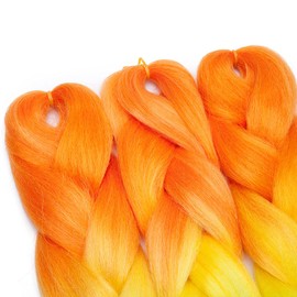 Silk-co Kanekalon Braids Extensions, 60 cm, Synthetic Hair for Braiding, 1 Piece Braids Hair, Crochet Hair for Jumbo Braids Box Braid Twist Braid Hair Extensions, Orange/Yellow/Blue/Coral Red