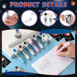 Sayglossy 24 Sets Astronaut Pens Gift Bulk 4-in-1 Multicolor Ballpoint Pen with Positive Cards for Christmas Party Favor Classroom Student Rewards and Holiday Party Supplies