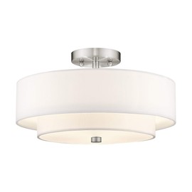 Livex Lighting 51044-91 Brushed Nickel Flush Mount with Off-White Fabric Hardback Shade