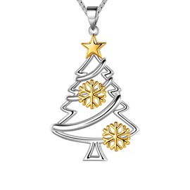 Christmas Necklace for Women Christmas Tree Santa Claus Snowman Snowflake Pendant Necklace Cute Xmas Holiday Jewelry Gifts (Xmas Tree)