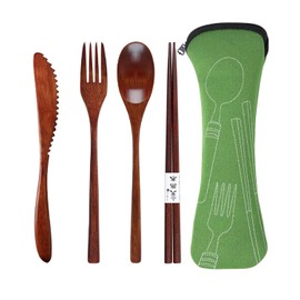 TOZBLEU Wooden Cutlery Set, 4-Piece Cooking Spoon, Reusable, Cutlery in Style, for Tea, Coffee, Honey, Sugar, Spice, Soup, Rice, Mixing, Mixing, Travel Cutlery for Kitchen/Home/Office