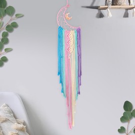 Moon Dream Catcher Wall Hanging Decoration, Colorful Moon Dream Catcher Woven Hanging Decoration with Tassel for Home Bedroom Wall Decoration