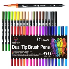FORETOY Dual Brush Pen Set, 36 Colours Felt Tip Pens Thick and Thin Brush Pens for Children Adults Bullet Journal Pens, Hand Lettering, Manga, Mandala, Colouring Books, Brush Tips and Fineliner