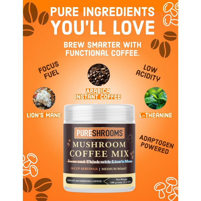 Focus & Think Instant Mushroom Coffee with Ultra Concentrated Lion's