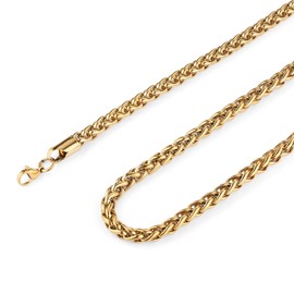 HZMAN 4.0mm Stainless Steel Gold Wheat Chain Necklaces for Men Women Classic Cool Link Chain Necklace Jewelry Gift 16" -30" (Gold,26)