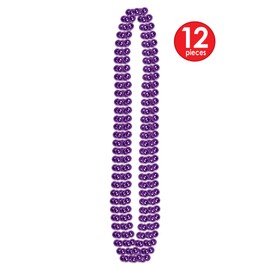 Beistle 12 Piece Plastic Mardi Gras Beads Necklaces Party Favors Supplies for Parades, Birthdays, New Year’s Eve Costume Accessory Photo Booth Props, 33", Purple
