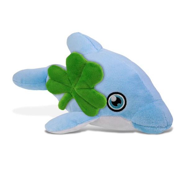DolliBu Eco-Friendly Dolphin Stuffed Toy with Green Plush Shamrock -