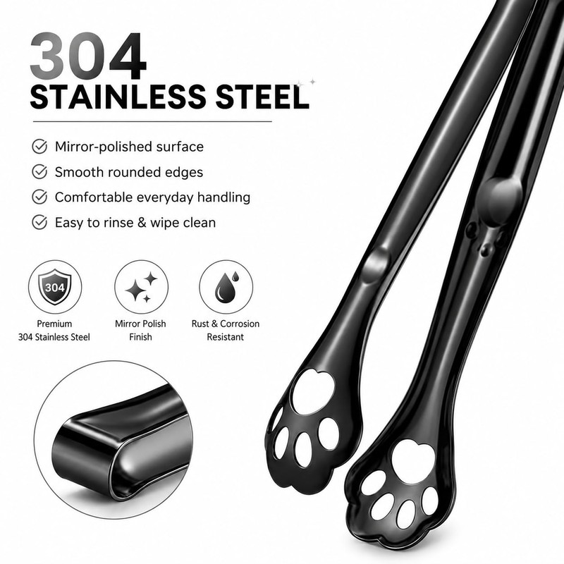 Black Cat Paw Food Tongs 4 Pack, 304 Stainless Steel,
