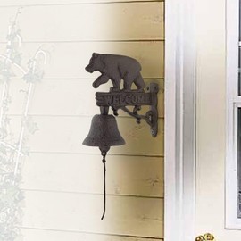 Retro Cast Iron Dinner Clock, Farmhouse Outdoor Doorbell, Bear Shape Decoration Hanging Bell for Yard or Garden, Manually Shaking Doorbell Indoor Outdoor Wall Mounted Ornamental Dinner Bell