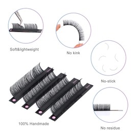 LIORE LASH Easy Fan Cashmere Volume Eyelash Extensions C D L M Curl, 3D Premade, 0.07-0.10, Super Matte Black Individual Lashes Extension Mix Tray 7-15mm (C Curl 0.10)