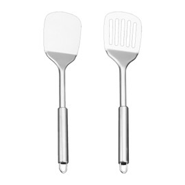 2 Pack Stainless Steel Spatulas Set,Heavy Duty Slotted and Solid Turner, High Heat Resistant Kitchen Utensils for Fish, Eggs, Pancakes, Dishwasher Safe Silver Cookware