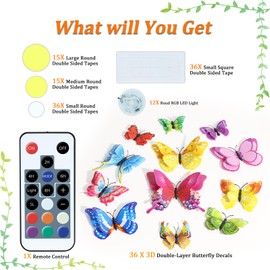 PChero LED Butterfly Wall Decor, 3D Butterfly Lights with Remote Timer