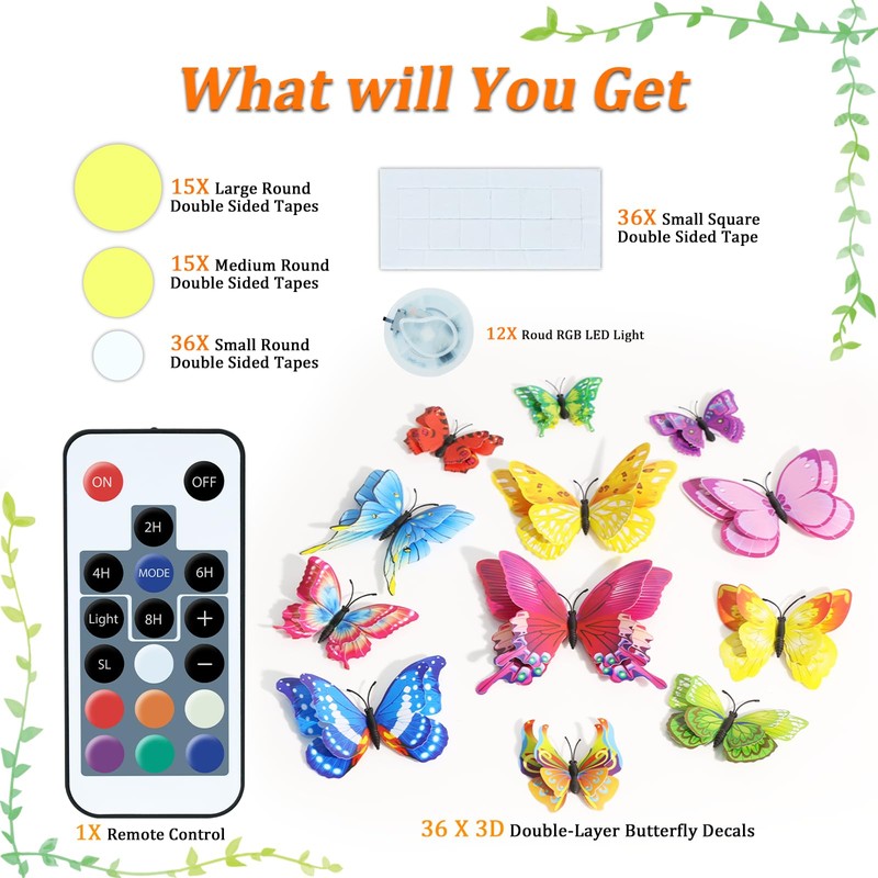 PChero LED Butterfly Wall Decor, 3D Butterfly Lights with Remote