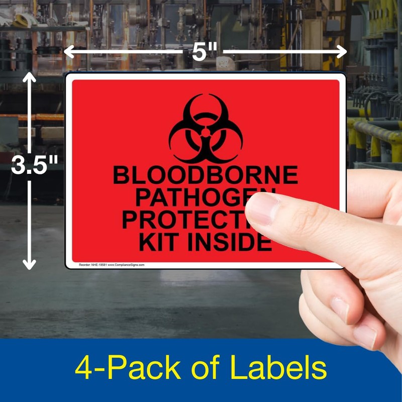 ComplianceSigns.com Bloodborne Pathogen Protection Kit Inside Label Decal, 5x3.5 in.