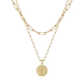 Layered Choker Necklaces for Women, 14K Gold Plated Dainty Layering Paperclip Chain Necklace Simple Adjustable Initial Coin Pendant Necklaces Layered Gold Chain Necklaces for Women Jewelry Gifts