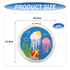fuxunamz Punchy Art Set, Punch Needle Set Beginner Starter, Punch Needle Sets Simple, Marine Style DIY Craft, Comes with Punch Needle, Instructions, Embroidery Hoop, for Home Decoration