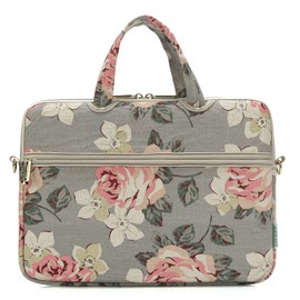 kayond Gray Rose Patten Canvas Laptop Shoulder Messenger Bag Case Sleeve for 13.3 Inch Laptop and Macbook Air 13,Macbook Pro 13/14 (13-13.3 inch, Gray Rose)