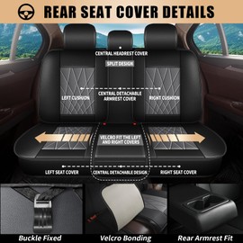 JIAMAOXIN Full Set Car Seat Covers, 5 Seats Fuax Leather Seat Covers for Hyundai Sonata 2004-2024 2025 (5 Seats Full Set, Black & Grey)