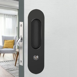 HOCONNIE Pocket Door Handle with Key Sliding Door Lock Keyed Pocket Door Lock Invisible Recessed Door Handle 173mm Black