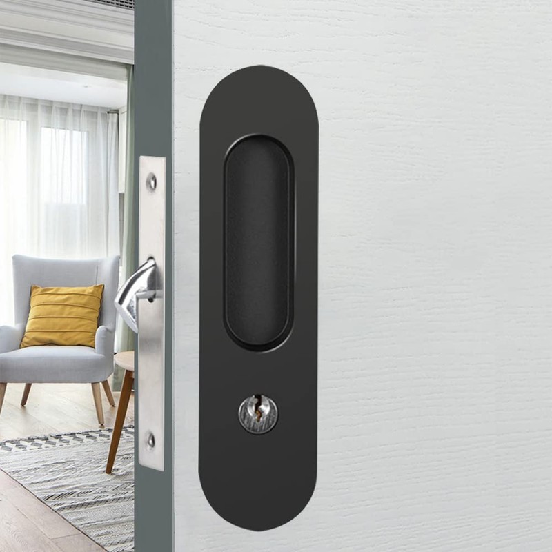 HOCONNIE Pocket Door Handle with Key Sliding Door Lock Keyed