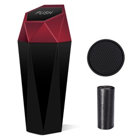 Tecfino Car Trash Can with Lid, Diamond Design Mini Cup Holder Trash Can for Car, Portable Automotive Car Garbage Bin for Car Office Home Use, Red