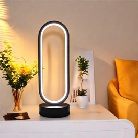 Modern Bedside Table Lamp, LED Oval Bedside Night Light, 3 Color Temperatures and 10 Brightness Levels, 12.6'' Desk Lamp for Bedroom, Living Room, Reading Lamp, Home Decoration, Black