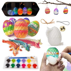 SHUWND 4 PCS DIY Dyeable Easter Egg Decorating Kit,3D Printed Luminous Dragon Eggs,Easter Basket Stuffers Essentials,Prefilled Mini Eggs Articulated Crystal Dragon Fidget Toys