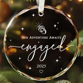 Engagement Gifts for Couples - Gifts for Newly Engaged Couples - Happy Engagement Gifts for Her, Bride, Bride to Be, Friends - Just Engaged Gifts for Her - Engagement Gift - Glass Christmas Ornament