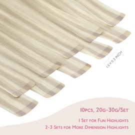 WENNALIFE Tape-In Real Hair Extensions, 45 cm, 25 g, Pack of 10, Invisible Tape-In Extensions, Real Hair Extensions, Remy Straight Hair Extensions, Real Hair, #17A/60A Ash Blonde Highlights Platinum