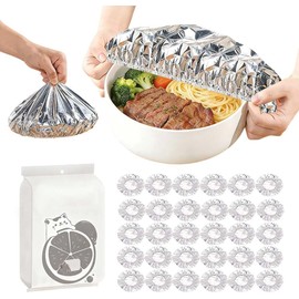 Cubiertas de Aluminio Reutilizables para Alimentos, Tapa Elástica de Papel de Aluminio Aislante Térmico, Film Fresco para Cocina, Protectores Ajustables, Conserva Calor y Frío, Resiste 110°C (30)