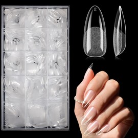 QIEK Ultra Thin Nail Tips, Sanded, Natural Fit, False Nails, Practice, Salon, Self Nail (Point M)