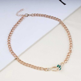 Inilbran Boho Rhinestone Snake Choker Necklace Green Emerald Snake Necklace Choker Vintage Crystal Snake Serpent Necklace Punk CZ Snake Animal Necklace Jewellery for Women and Girls