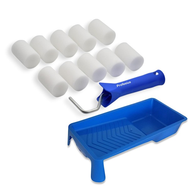 Profesius Lackierwalzen Set 12 tlg. -10 Schaumstoffrollen 5cm inkl. Lackierwanne