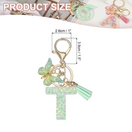 PATIKIL Alphabet Initial Letter Keychain, Resin Cute Keychains with Tassel Butterfly Letter T Pendant Charm for Women Key Purse Handbag Bag Accessories, Green