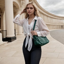 ELDA Crossbody Bags For Women Pocketbooks Soft PU Leather Purses and Handbags Multi Pocket Shoulder Bag, Dark Green, Medium