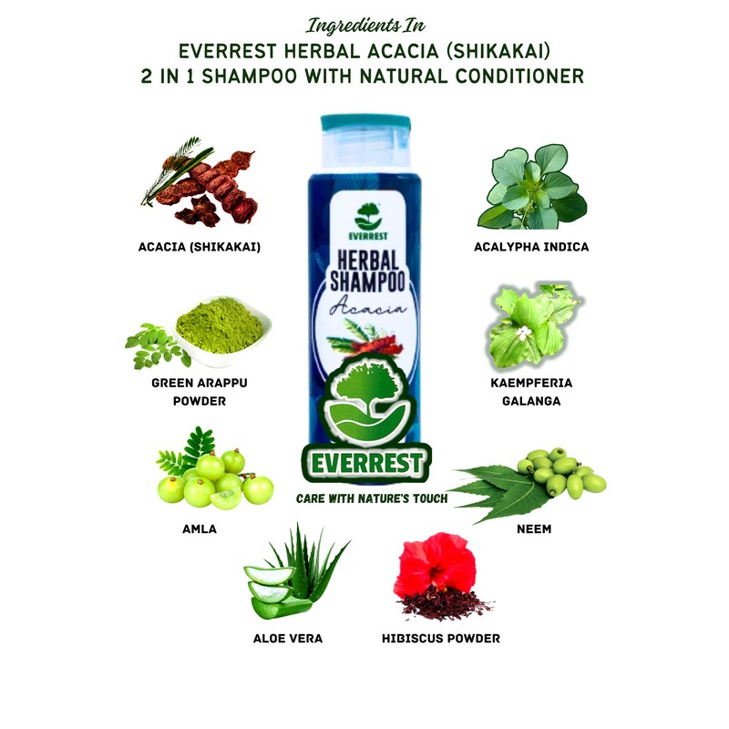 EVERREST HERBAL ACACIA (SHIKAKAI) SHAMPOO WITH NATURAL CONDITIONER - 350ml