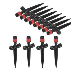 M METERXITY 12-Pack Drip Irrigation Emitters, 6"/15mm Drippers with Stake Adjustable 360 Degree Water Flow for 1/4" Drip Irrigation Tubing for Watering System [Red, Drip]
