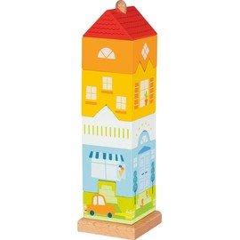 goki 58358 Stacking Tower City Villa 7 Pieces Made of Robust Wood First Puzzle Attempts Colourful Happy Design