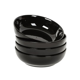Selamica Pasta Bowls 30 OZ, Large Salad Serving Bowls, Wide Shallow Soup Bowls for Kitchen, Dinner Bowls Set of 4, Microwave Dishwasher Safe, Black