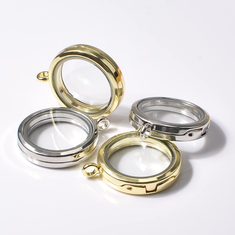 WANDIC Memory Locket Charms, 4 Pcs Round Electroplated Crystal Picture