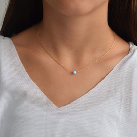 Blue Opal 14K Gold Filled Opal Bead Necklace Length 41cm+5cm Extender