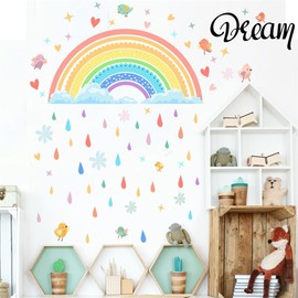 HOTIYOK Wall Sticker, Rainbow Cloud, Stylish, Rainbow, Dream, Rainy Season, Cute, Diy Wallpaper, Wall Sticker, Raindrop, Small Bird, Removable, Boys, Girls, Bedroom, Children, Room, Infants, Wall