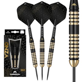 Mission Darts D1578 Onza | 24g Professional Steel Tip Darts Set Including Brass Barrels, Points and Flights, M4, Black/Gold