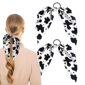 2pcs Cow Print Hair Tie Scrunchies Hair Bows Hair Ribbons Elastic Hair Band Ponytail Holders Rabbit Ear Cow Hair Accessories for Women Girls